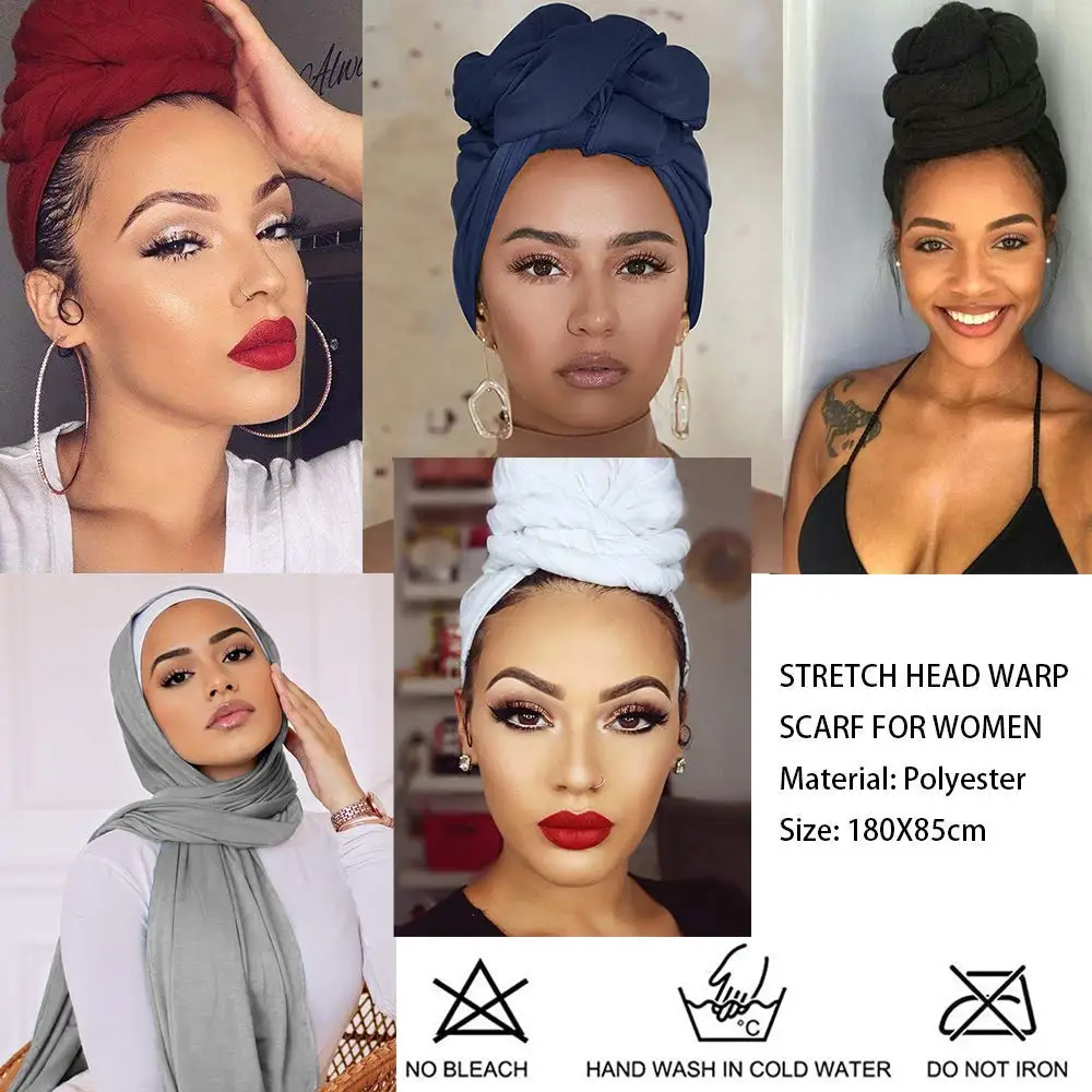 Frauen dekorative Kopfwickel afrikanische Stretch Hijab Krawatte zum Schlafen muslimische Plains Jersey Schal Turban Wrap – Detail 7