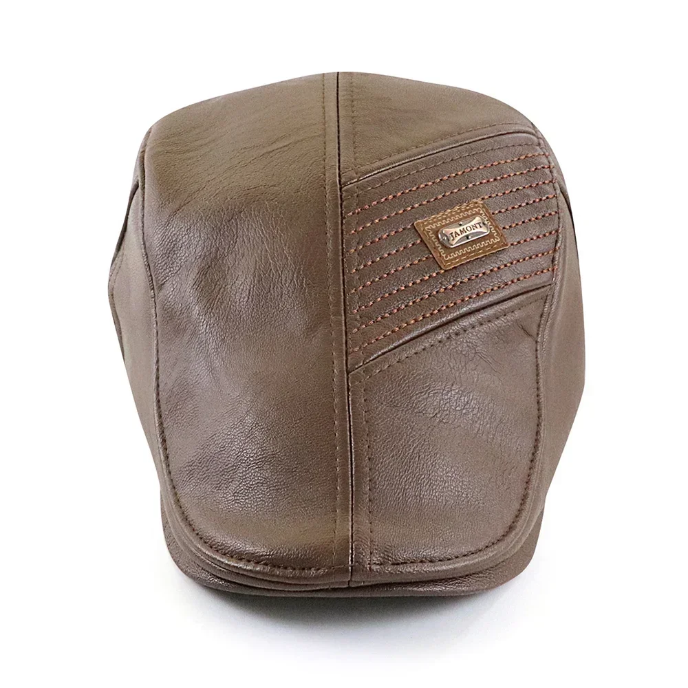 TOHUIYAN Warm Leather Newsboy Caps Vintage Winter Boina Hombre Flat Hat Autumn Dad Duckbill Visor Hats Irish Casual Peaked Cap
