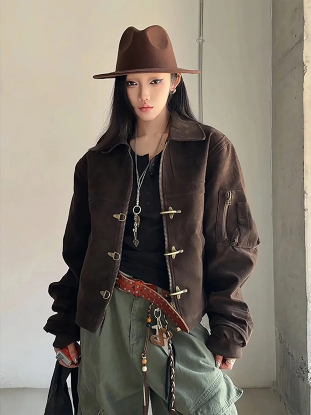 

Men's ort Jaet with Aircrt Bule Retro American Deconstructed Top Unique Design Fall Outerwear for Teenagers