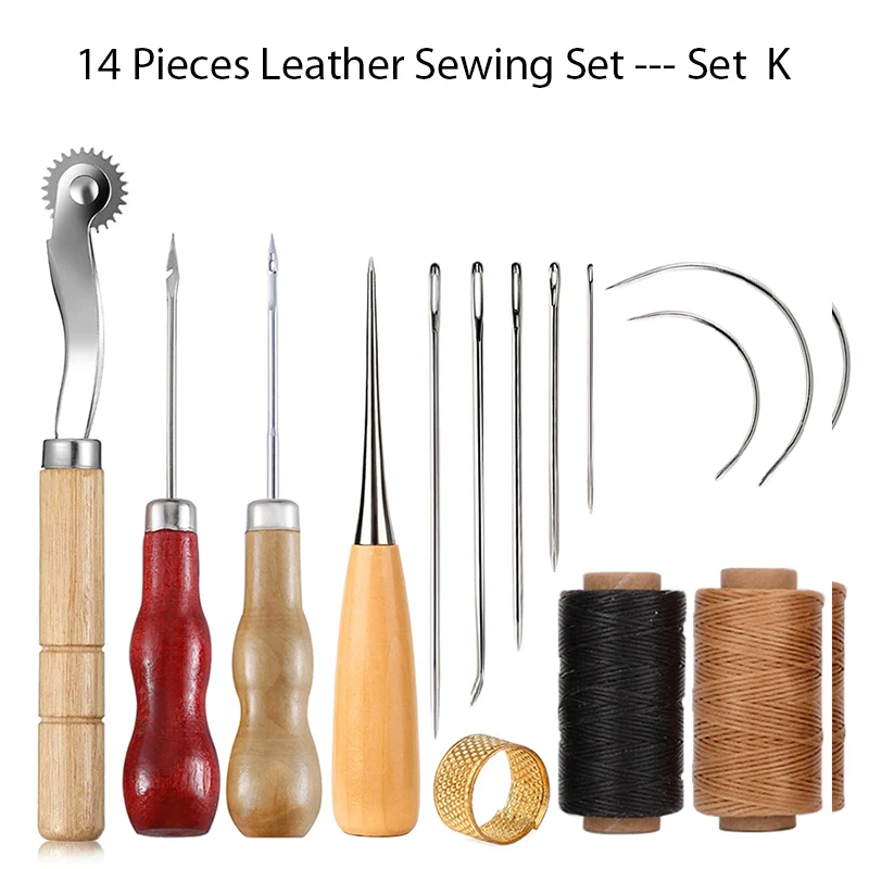 Hand Sewing Tools for Leather 30M Waxed Thread Stitching Needles Yarn Scissors Sewing Awl Leather Working Shoes Repair Tools