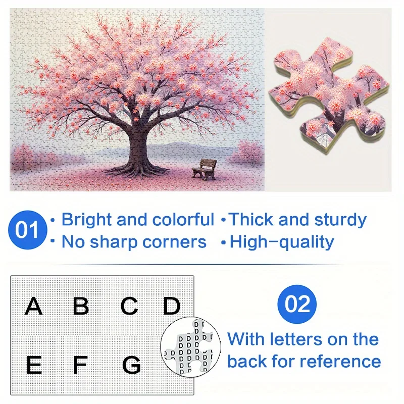1000 قطعة من أحجية الصور المقطوعة للبالغين - تحت شجرة زهر الكرز مع مقعد، ورق ممتاز عالي الجودة ومضاد للخدش، فيبران #4