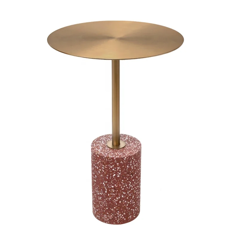 Modern minimalist creative luxury living room terrazzo stand round side table natural marble wholesale customization