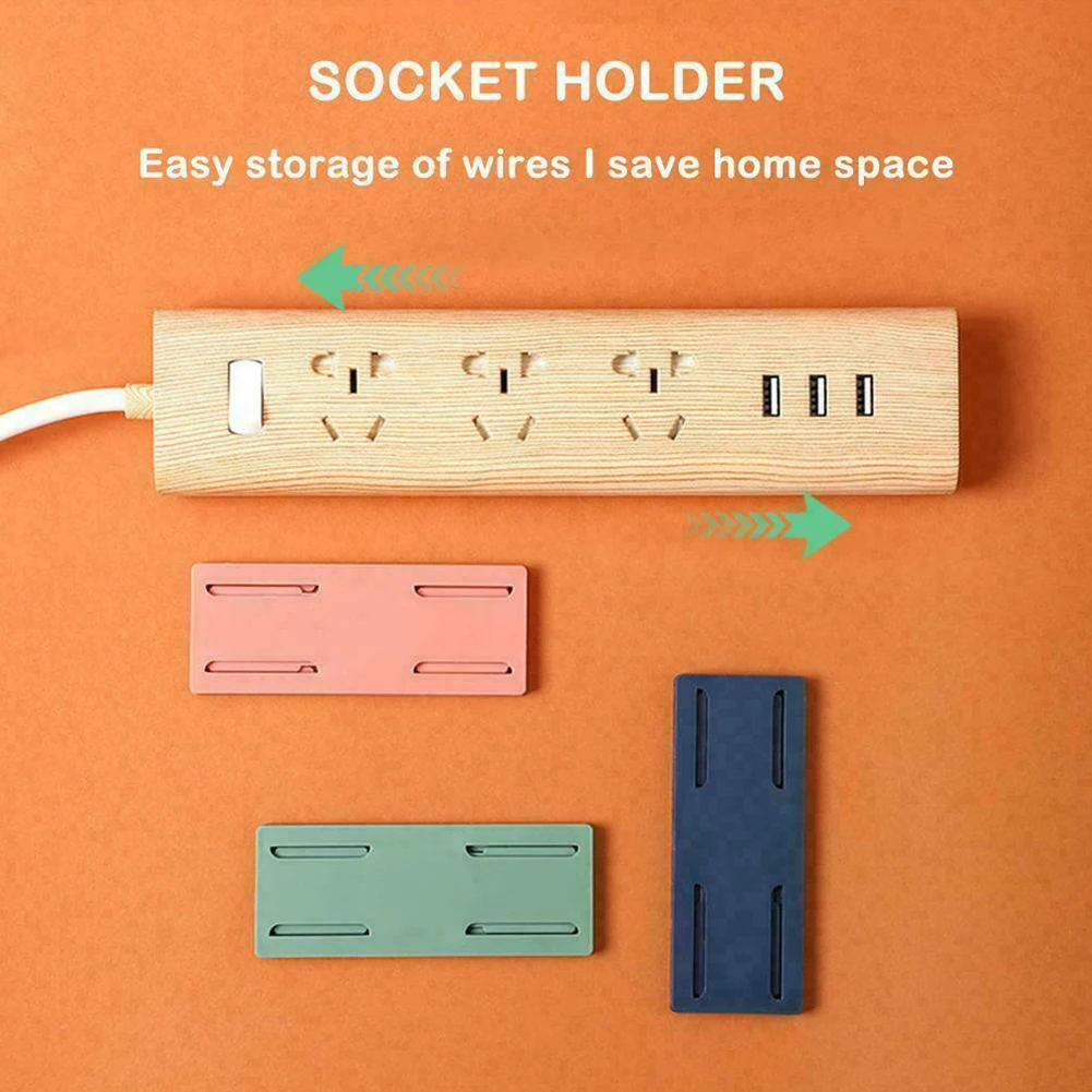 2pcs Socket Holder Self Adhesive Power Strip Holder Plug & Extension Lead Organiser For Kitchen Bathroom Office Bedroom Walls