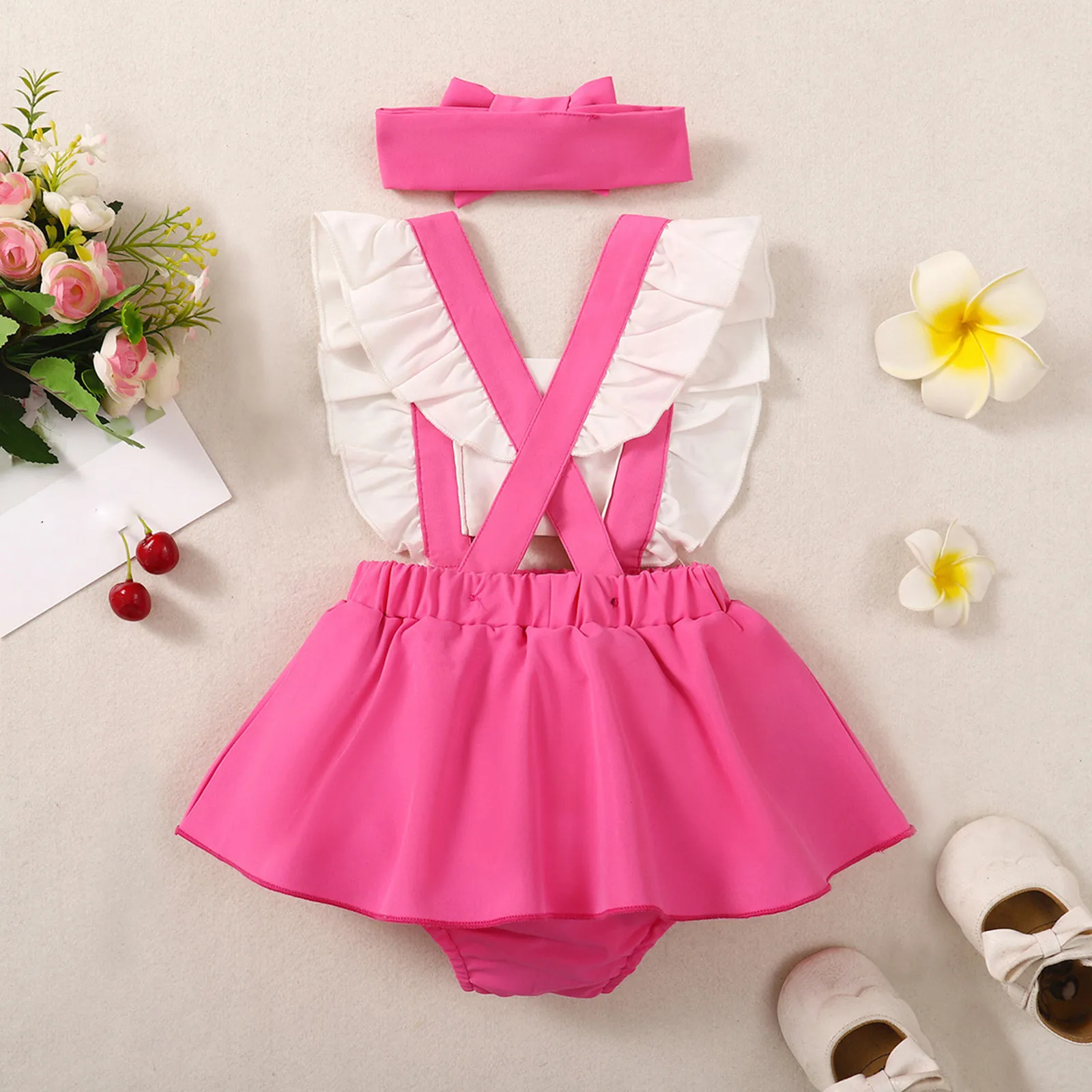 Baby Backless Dress Romper Infant Boys Girls Fly Sleeve Ruffles Letter Prints Jumpsuit Newborn Bodysuits Headband 2Pcs Outfits