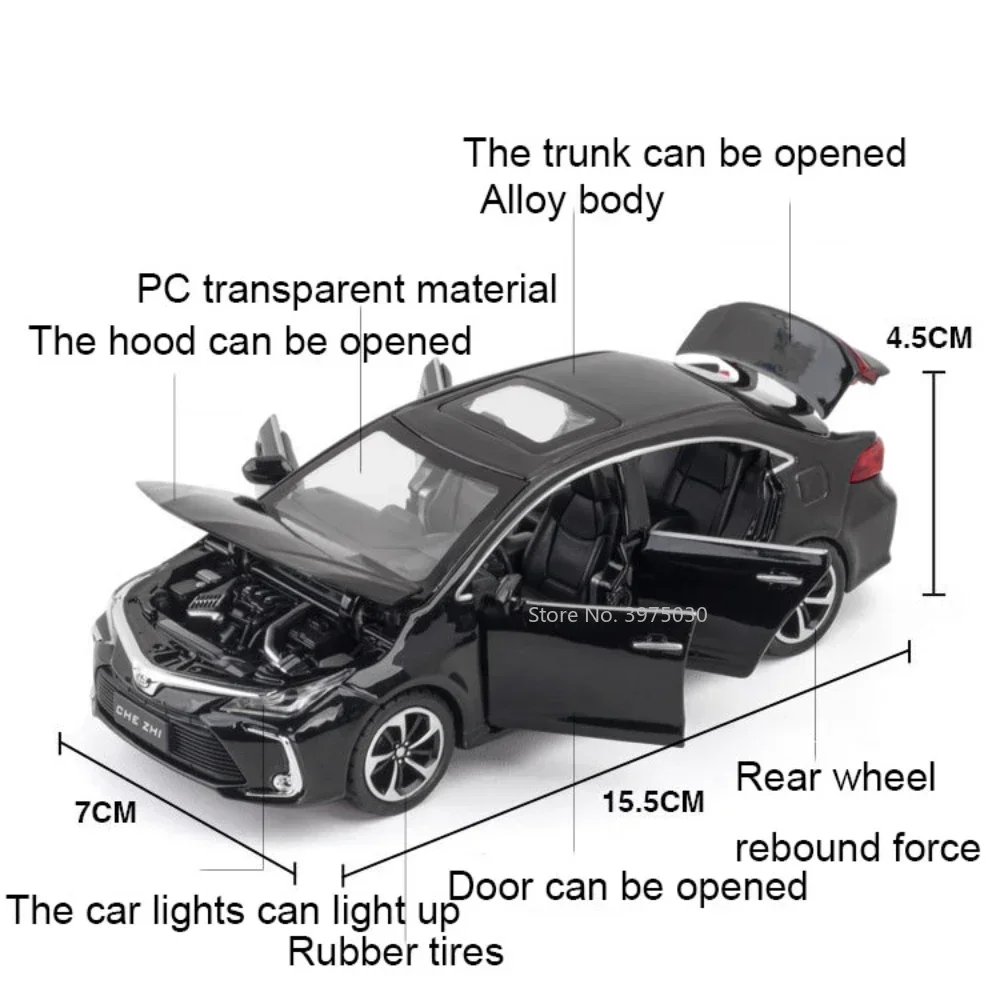 1:32 Toyota Corolla Miniature Car Model Toy Corolla Alloy Diecast Vehicle Sound Light Rubber Tire Models Christmas Gift  for Boy