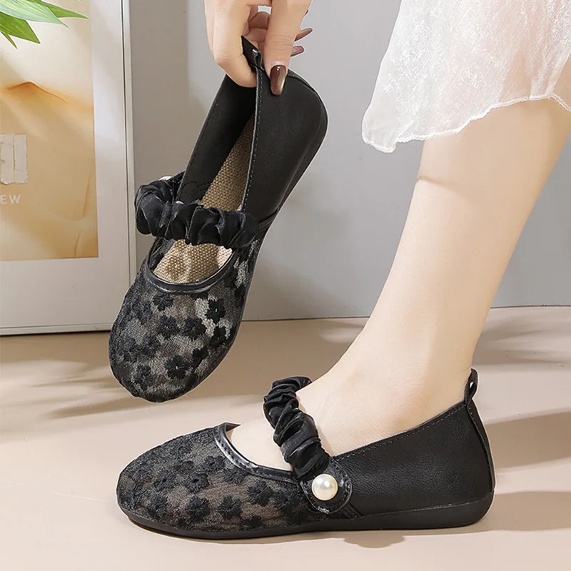 

New Hidden Gem Mary Jane Shoes for Women Summer Floral Embroidered Flats Ladies Thin Mesh Shoes Patchwork Flats Comfy Daily Shoe