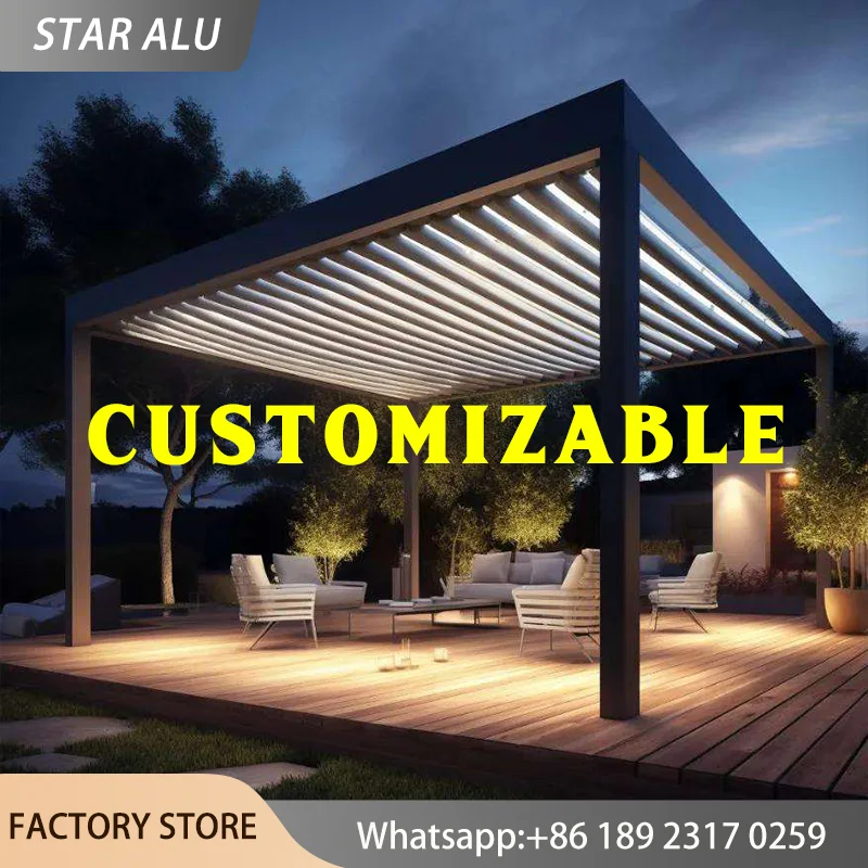 Snow Load Aluminum Pergola Gazebo Louvered Roof Heavy Duty Outdoor Patio Shelter Canopy Waterproof UV Sunshade Garden Pavilion