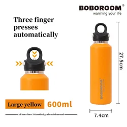 BOBOROOM Stainless Steel Thermos Portable Vacuum Flask Insulated Tumbler With No Screw Lid Thermo Bottle 600ML Thermoses