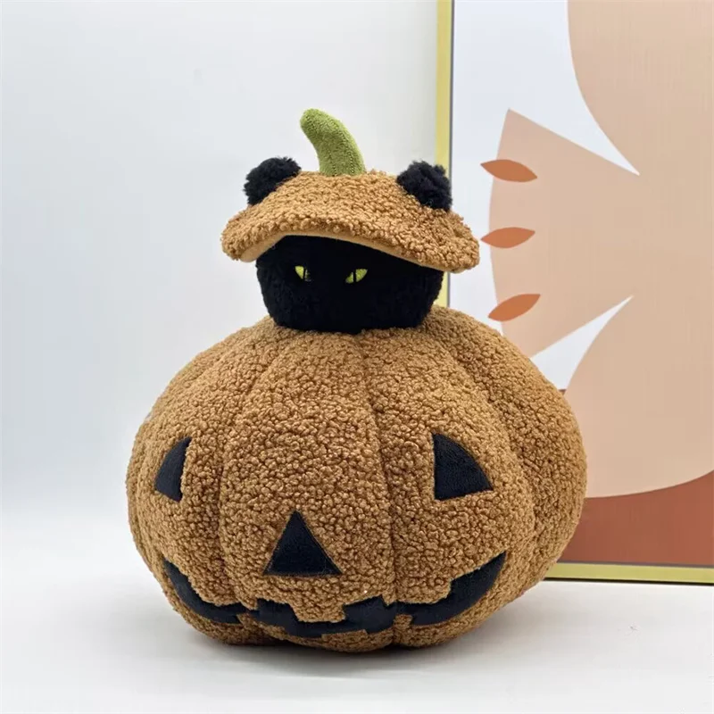 New Cool Stuffed All Saints' Day Ghost Pumpkin Plush Toy Soft Fluffy Pumpkin Doll Wearing Hat Funny Festival Decor Game Props