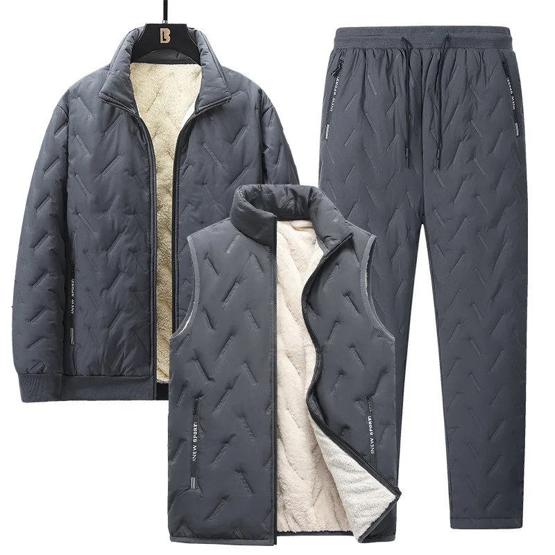 Thickened Fleece Winter Tracksuit 1-3pcs Set Casual Men's Outfit Warm Jacket Pant Vest Fashion Casual Loose Thermal Outfit