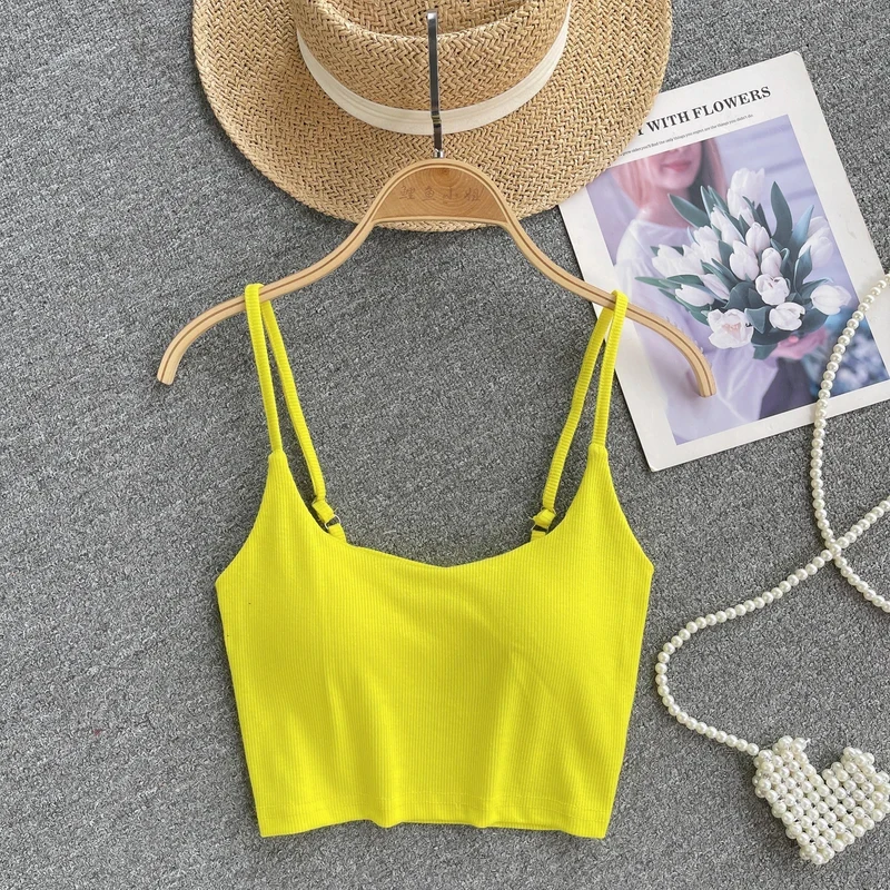 Damen-Tanktop in Bonbonfarben, schmal geschnitten, Basic, sexy, koreanische Mode, ärmellose Trägertops, Sommer-Damen-Top
