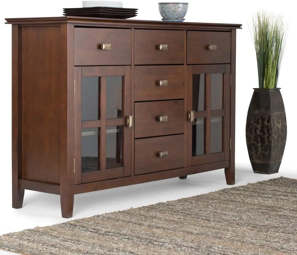 Aparador contemporâneo de 54 polegadas Buffet Credenza em Brown Russet apresenta 2 portas, 6 gavetas