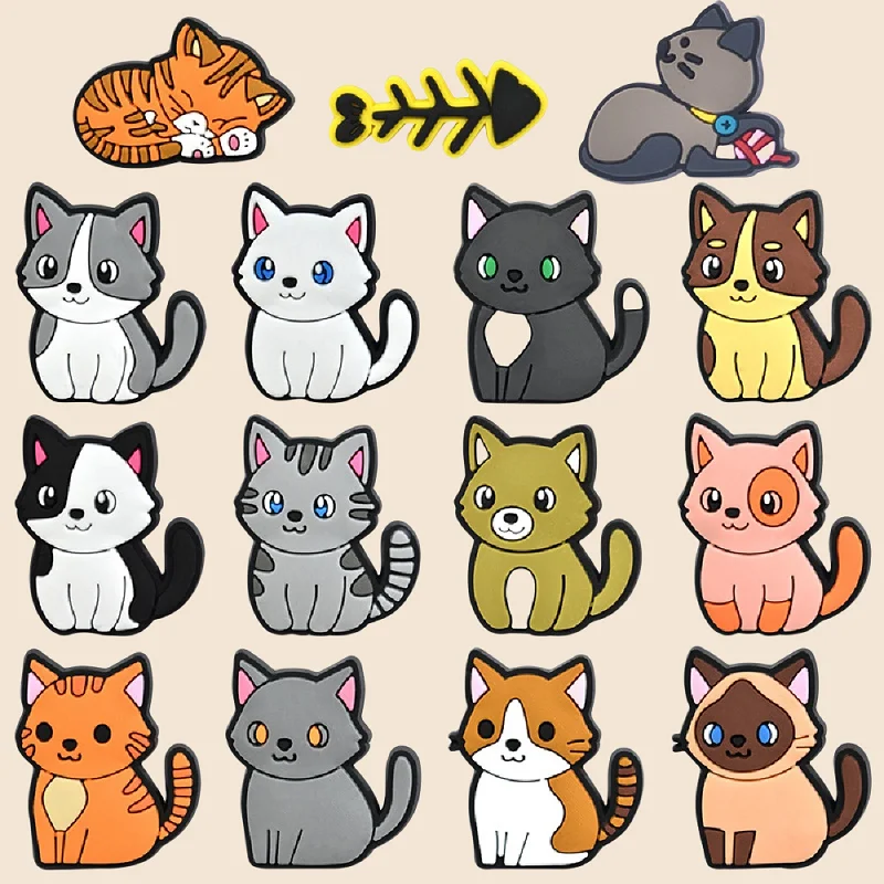 

1-17Pcs Cute Cats Poodle Women Clogs Buckle Kids Pins Decoration Jeans X-mas Gift Shoes Accessories