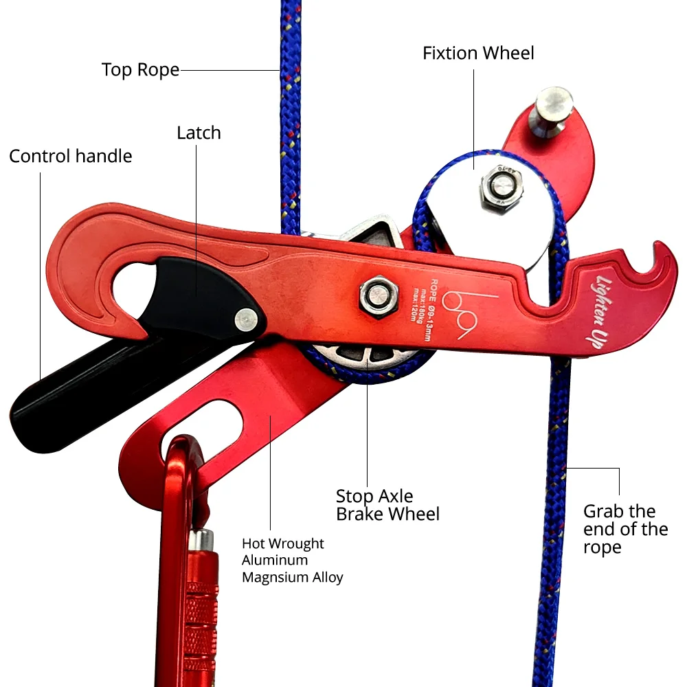 180kg Professional Rock Climbing Descender Self-braking Stop Rope Clamp Grab Rescue Outdoor Rock Climbing Rappelling Accessories