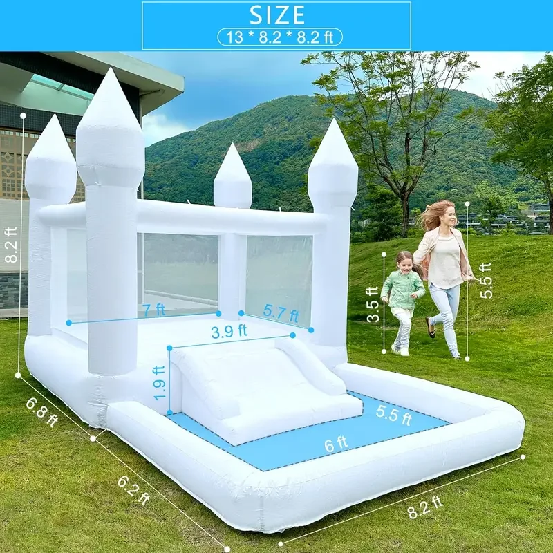 White Bounce House PVC Professional Inflatable Jumping Bouncy Castle Bouncer เด็กเด้งสําหรับงานแต่งงานพร้อมเครื่องเป่าลม