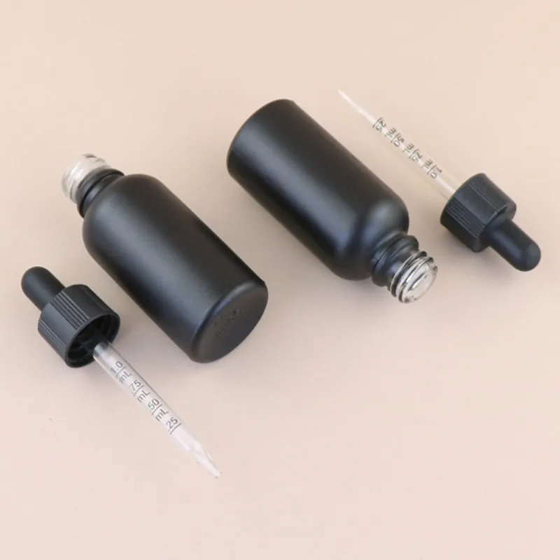 15pcs 10/30/50ml Matte Black Drop Bottle Massage Oil Pipette Glass Aromatherapy Liquid Essential Basic Bottles Refillable