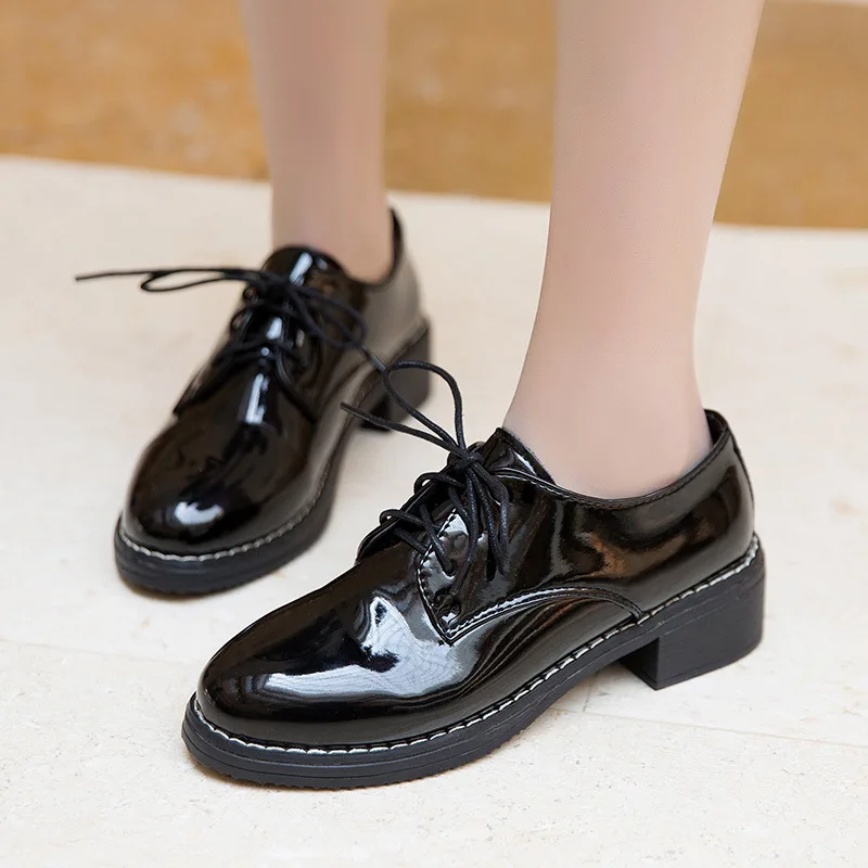 Women Flats New British Style Oxford Shoes Women Casual Lace Up Flats Shoes Female Creepers Ladies Shoes