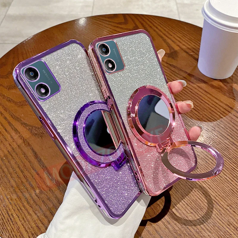 For Motorola MOTO E13 Case Silicone Electroplated TPU SoftCase MOTOE13 Phone Casing With Magnetic Bracket Mirror