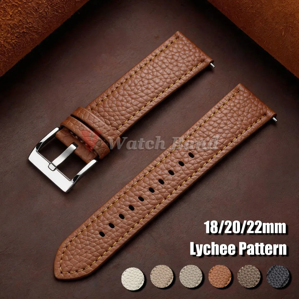 Bracelet de montre à motif Lychee, 18mm, 20mm, 22mm, en cuir souple, pour Seiko, Omega, pour hommes, étanche