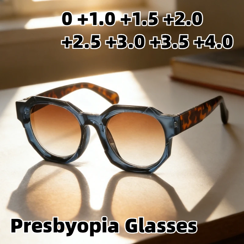

New Tea-Leaf Pattern Sun Presbyopia Glasses Unisex Fashionable Polygonal Sunglasses High-Definition Comfort Reading Eyewear