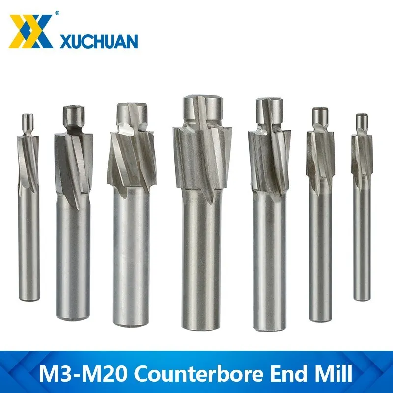 4 Flute HSS Counterbore End Mill M3-M20 Pilot Slotting Tool Milling Cutter Countersink End Mills CNC Machine Milling Tool