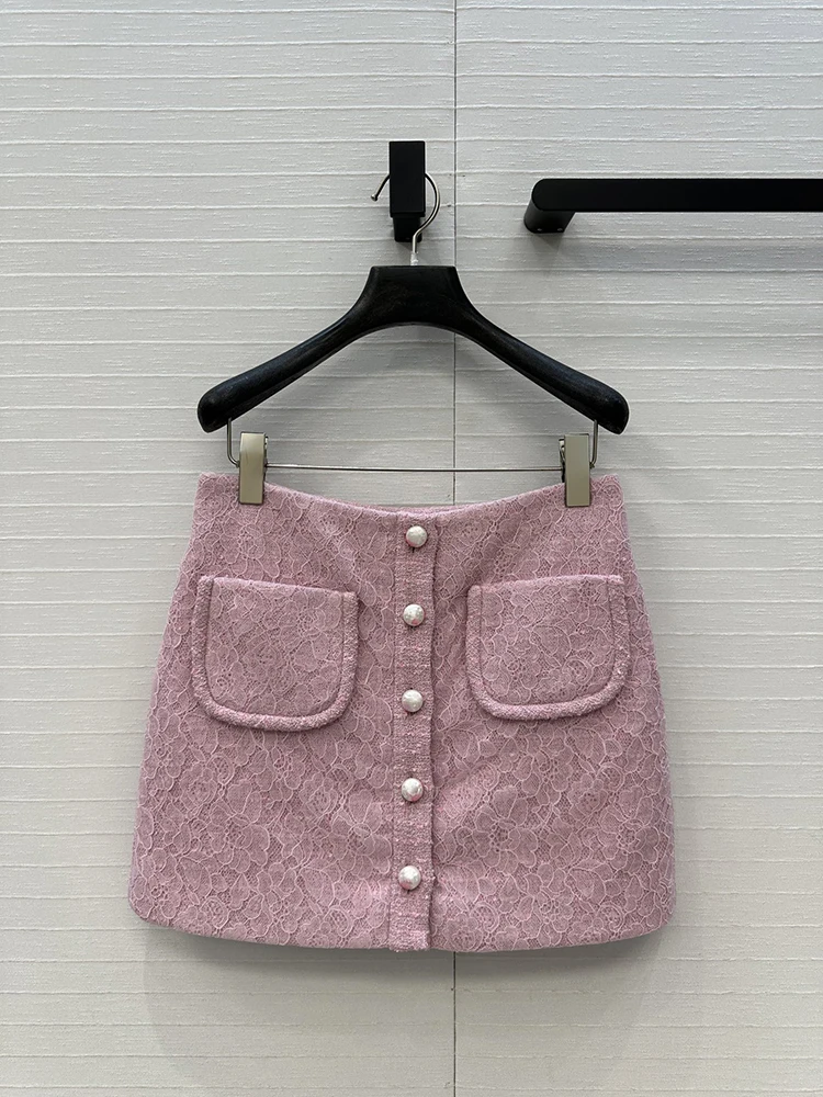 

SVORYXIU Autumn Winter 2025 New style Casual style pink Coarse flower Lace Short skirt Woman Fashion Mini skirt