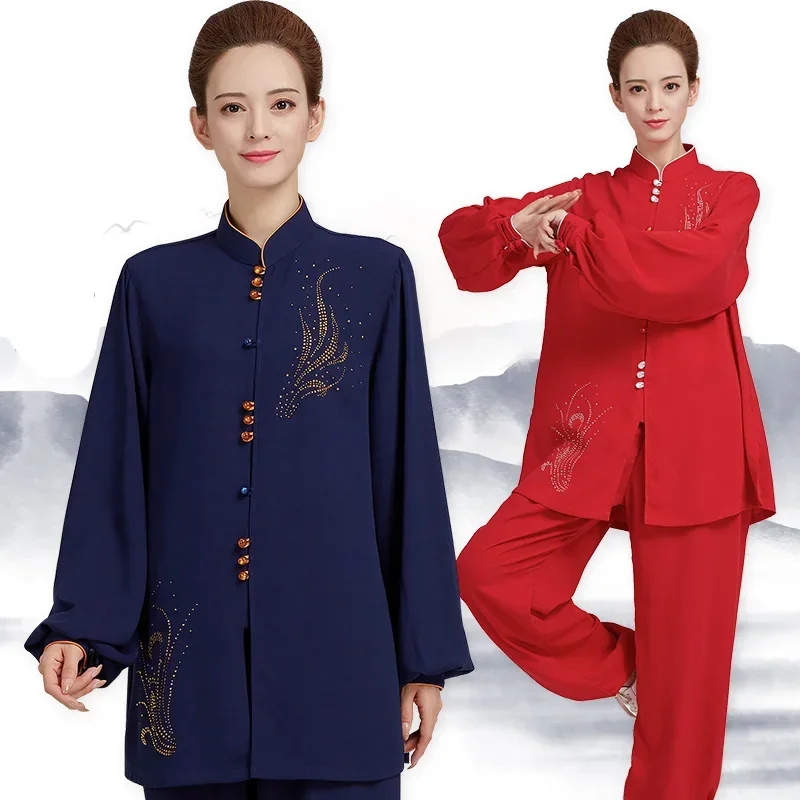 

Martial Art Uniform Tai Chi Clothes Kung Fu Set Wushu Clothing For Woman Wudang Coat Man Training Clothes Red Blue Color