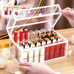 40 Slots Glass Lipstick Holder Dustproof Display Case Beauty Storage Box Luxury Makeup Organizer with Lid