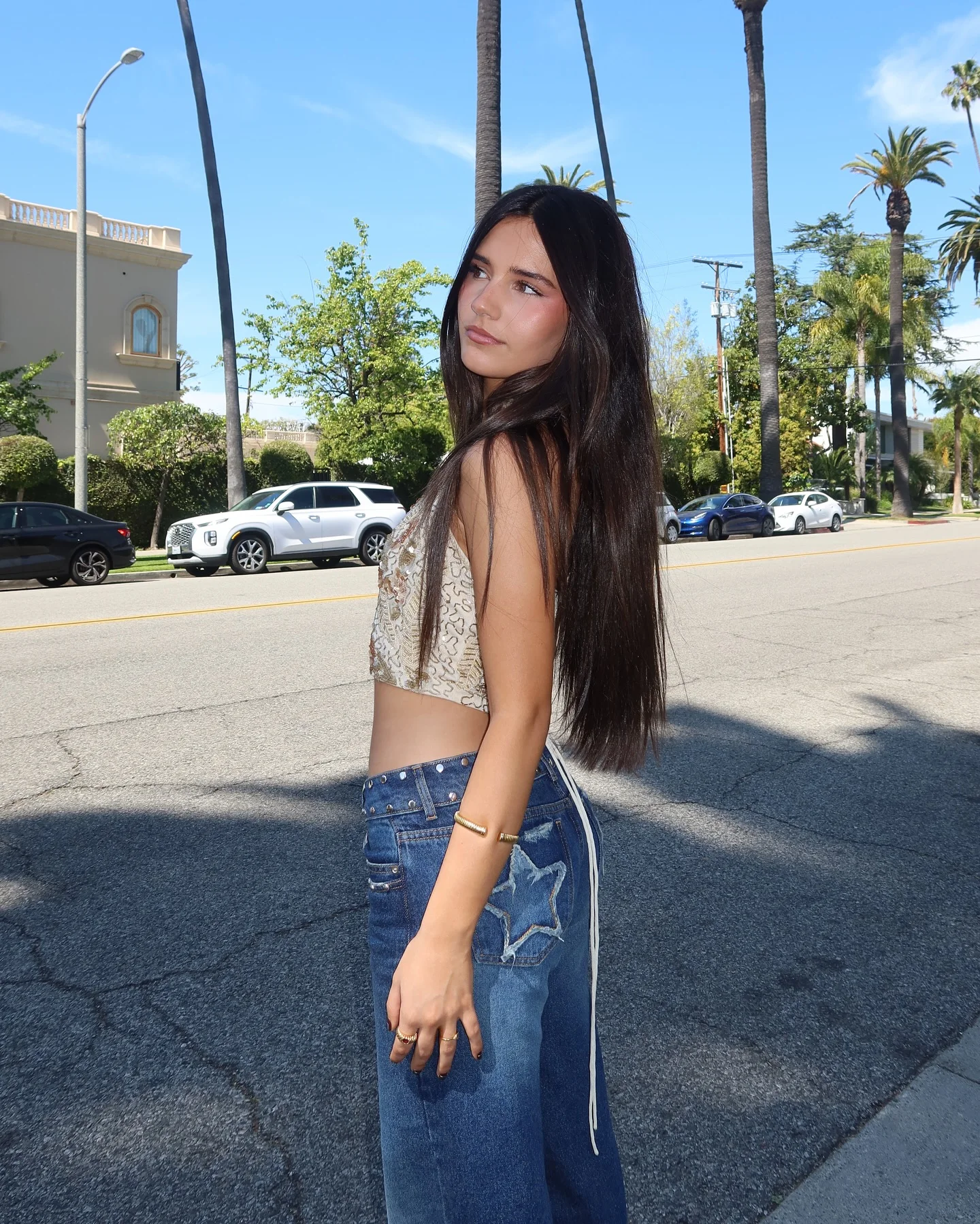 

Sequin Embroidery Star Pattern Jeans One Dilemma Wide Leg High Waisted Jeans Harajuku Vintage Y2k Baggy Women Straight Pants