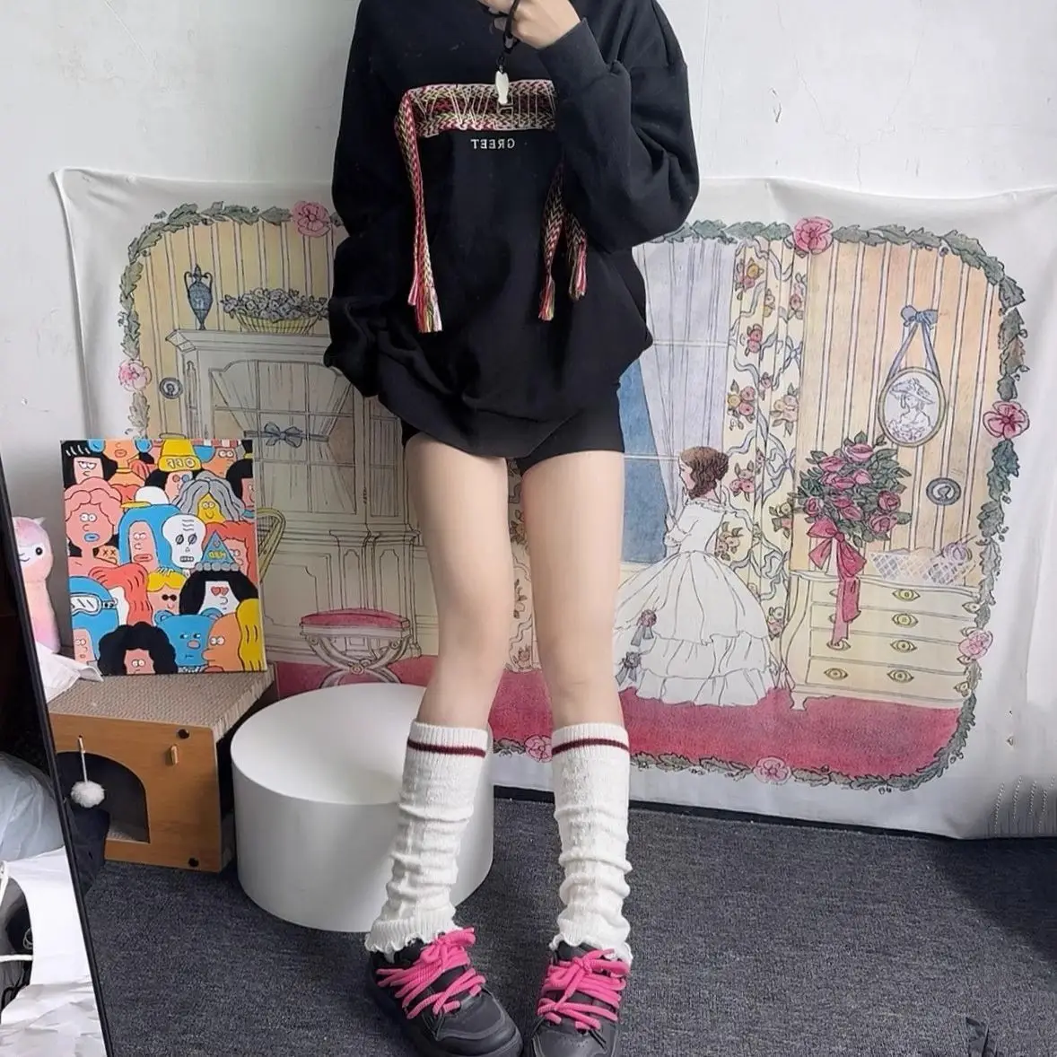 2025 La nueva tendencia de Y2k Otoño e Invierno WarmLeg Cover Maillard Color Design Sense Matching Striped Twist Leg Cover