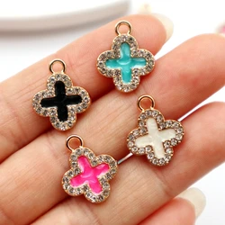 10PCS Fashionable Shiny Cross Zircon Alloy Enamel Pendant Charms Dangle DIY Necklace Bracelet Keychain Earrings Accessories