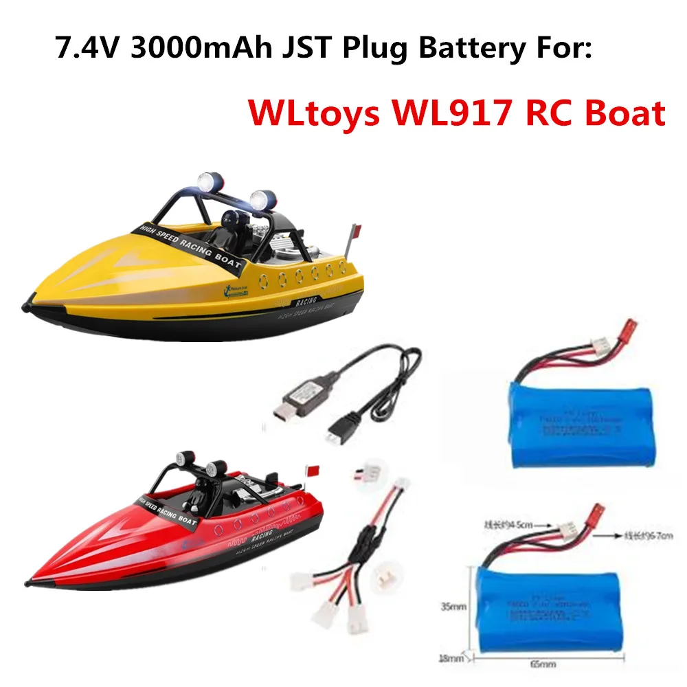 JST Plug 7.4V 3000mAh 2S 18650 batteria Lipo per WLtoys WL917 RC Boat