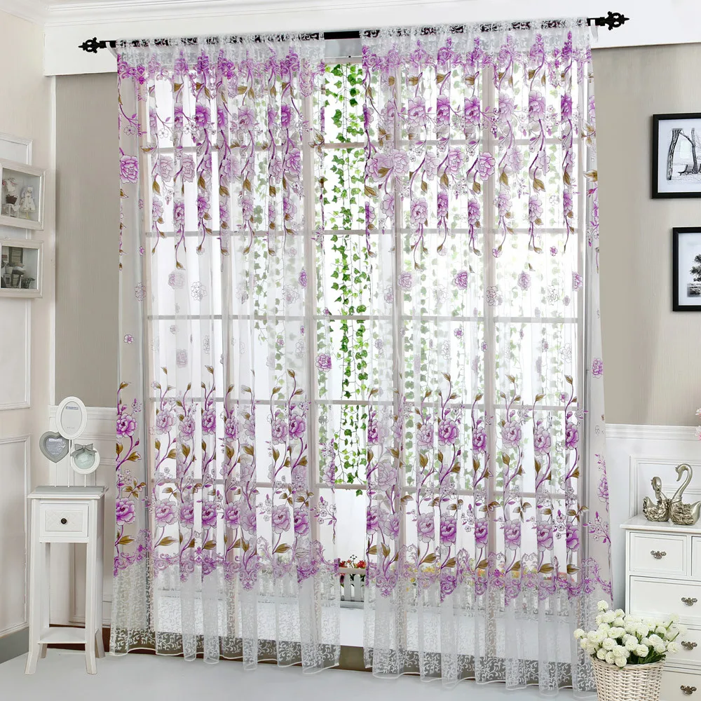 Peony Sheer Curtain Tulle Window ,Luxury Beige Peony Flower Sheer Window Curtain  for Bedroom Living Room,1 Panel Fabric