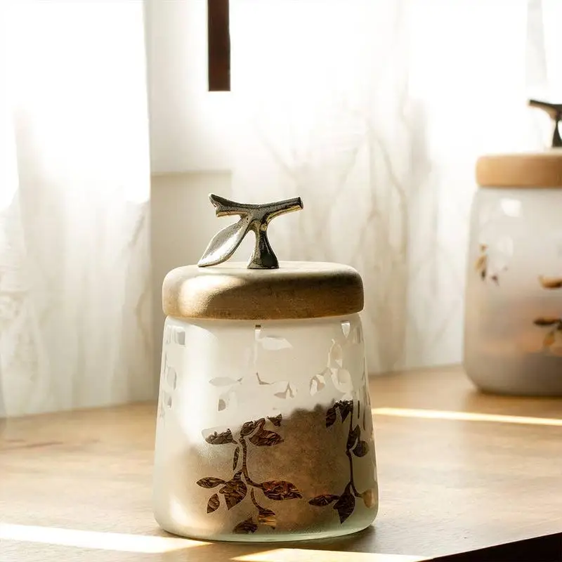 

Frosted Glass Jar with Wooden Lid - 4.9 x 4.9 x 7.4 inches, Ideal Storage Container for Home Organization and Decor
