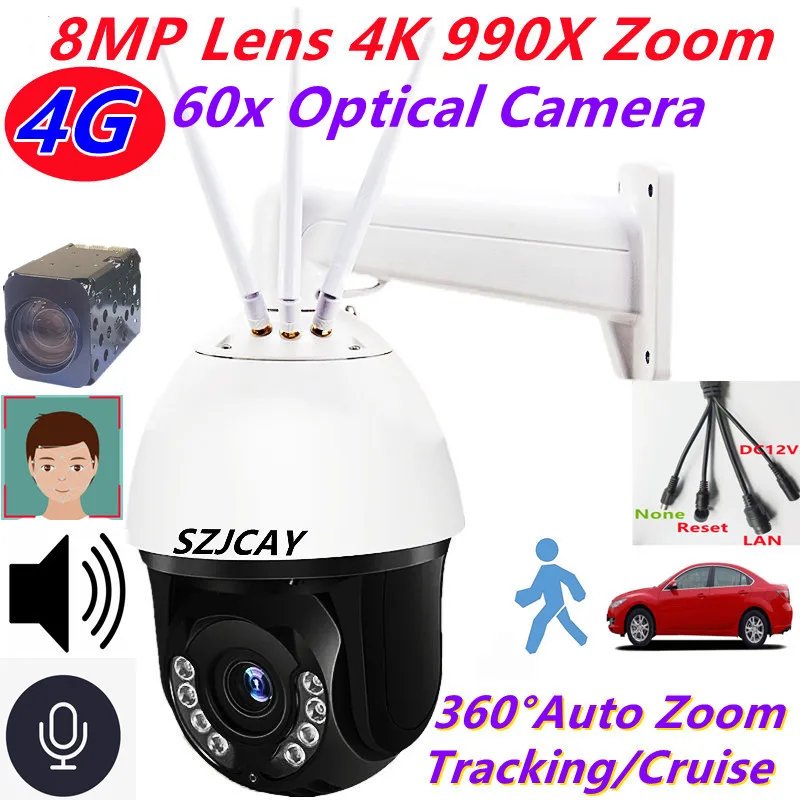 6inch Outdoor 60X Optical Zoom WiFi Surveillance Camera 8MP 4K POE PTZ IP Camera 4G Sim Card 990x Zoom CCTV WiFi Security Camera