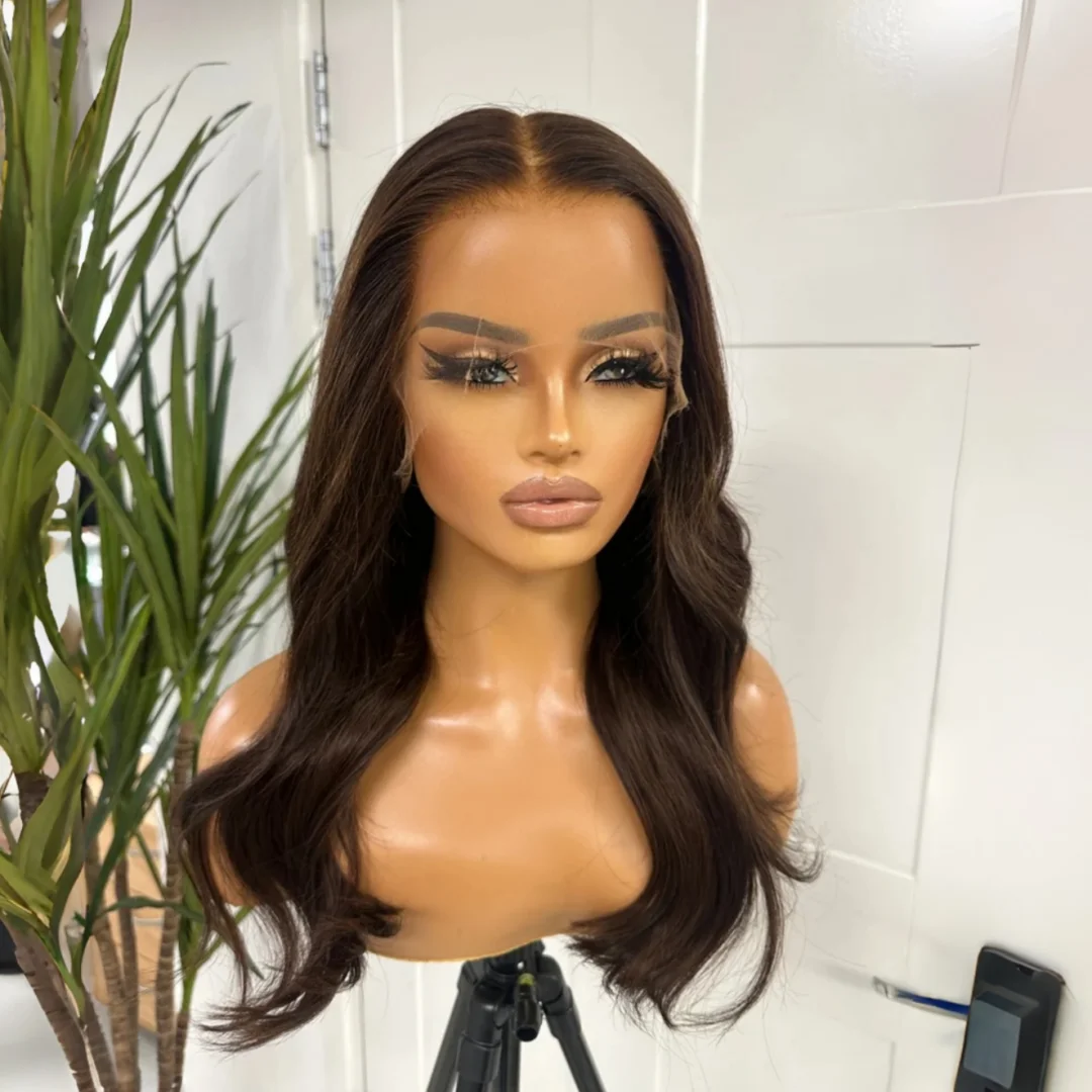 

Brown Soft Glueless Long body wave 5x5 Silk Base Jewish Human Hair With BabyHair HD Lace European Hair Preplucked