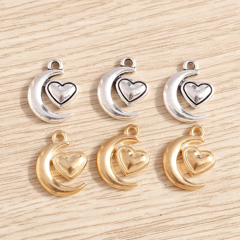 

20pcs 13x17mm Cute Alloy Moon Love Heart Charms Pendants for Earrings Necklaces Bracelets DIY Crafts Jewelry Making Accessories