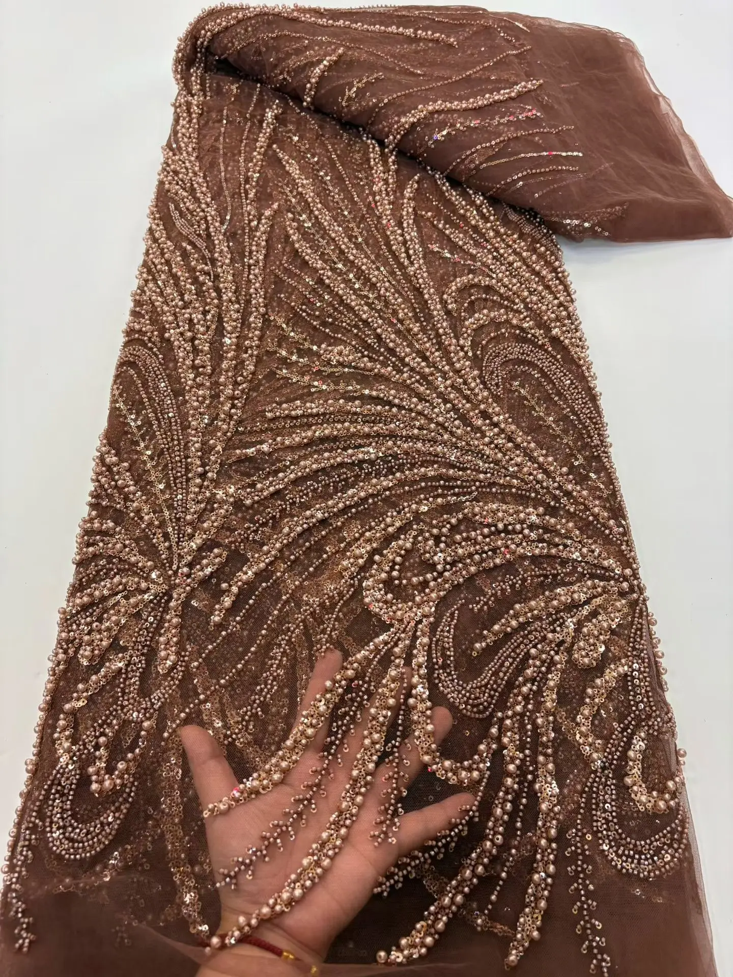 

Luxury African Sequins Beaded Lace Fabric 2025 High Quality Groom Nigerian Wedding Bridal Embroidery French Tulle Sewing H116-1