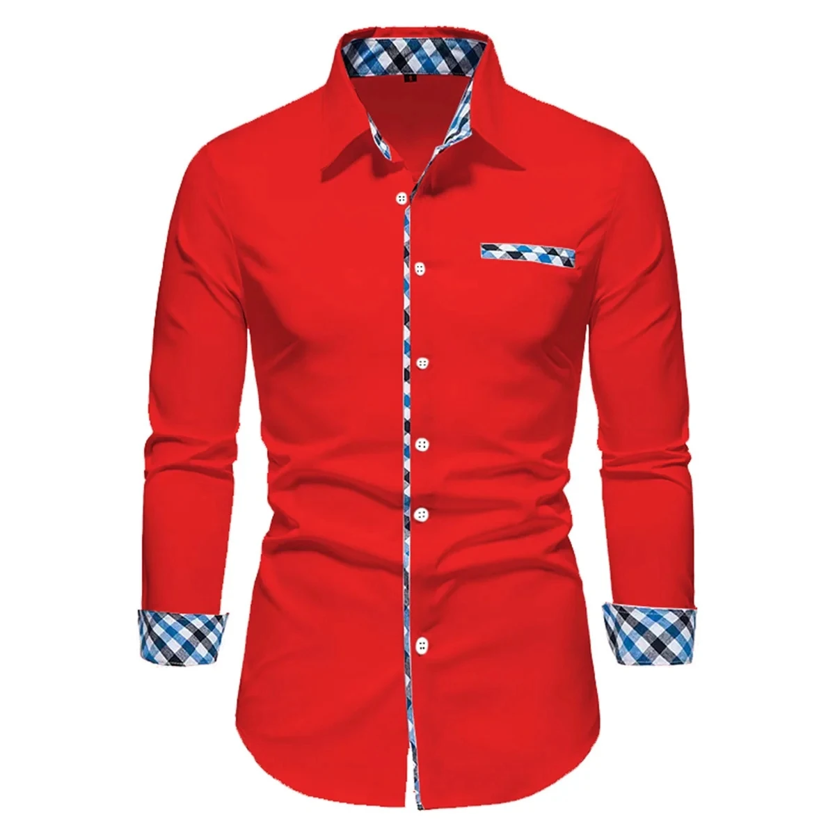 

2024 New Men's Business Casual Solid Color Splicing Long Sleeve Collar Shirt Outdoor Button Red Yellow Blue Black Comfortable So