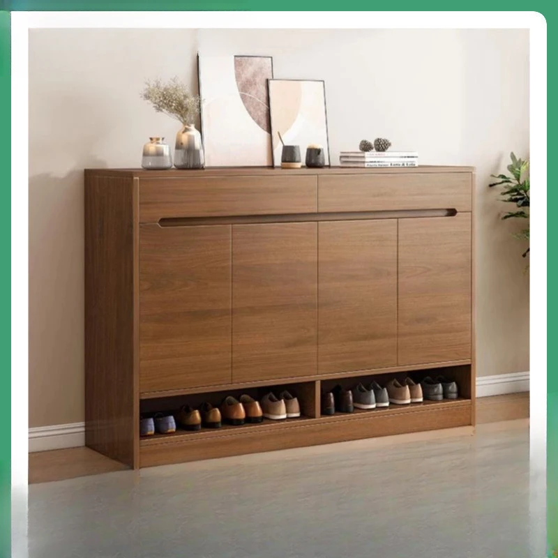 Shoe cabinet ultra-thin solid wood color at the door of household, large-capacity entrance cabinet, artifact storage and living