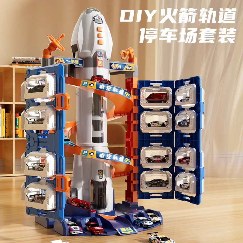 

Educational Rocket Parking Lot Toy For Boys Birthday Gift Electric Elevator Slide Track Play Vehicle Model Non-Radio Controlled