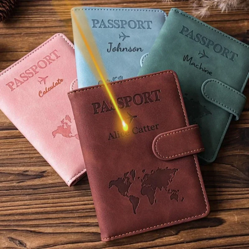 Personalized Travel Passport Cover - Women Men Engraved Name Case Holder Case Perfect Gift for Birthday Her Him Christmas