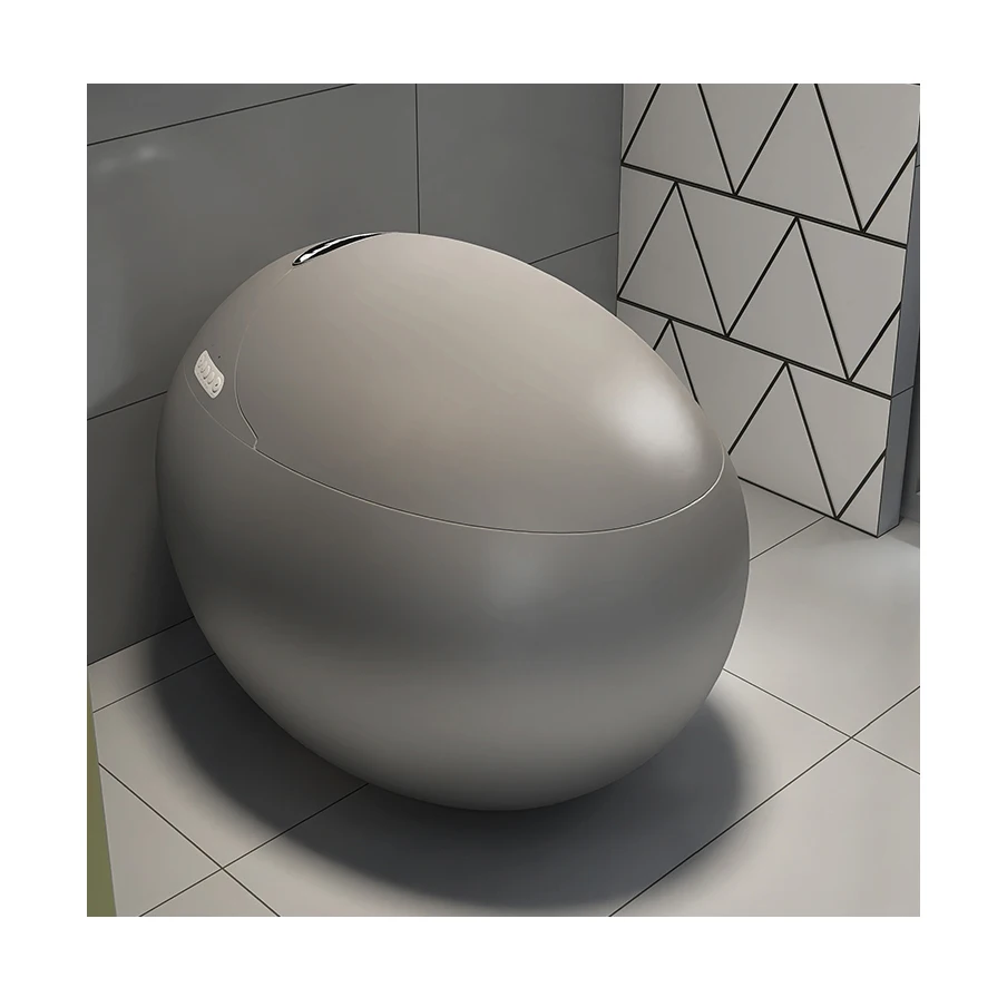 Luxury Silver Gray Bathroom Sanitary Ware One Piece Intelligent Wc Toilet Bowl Egg Shape Automatic Round Smart Toilet