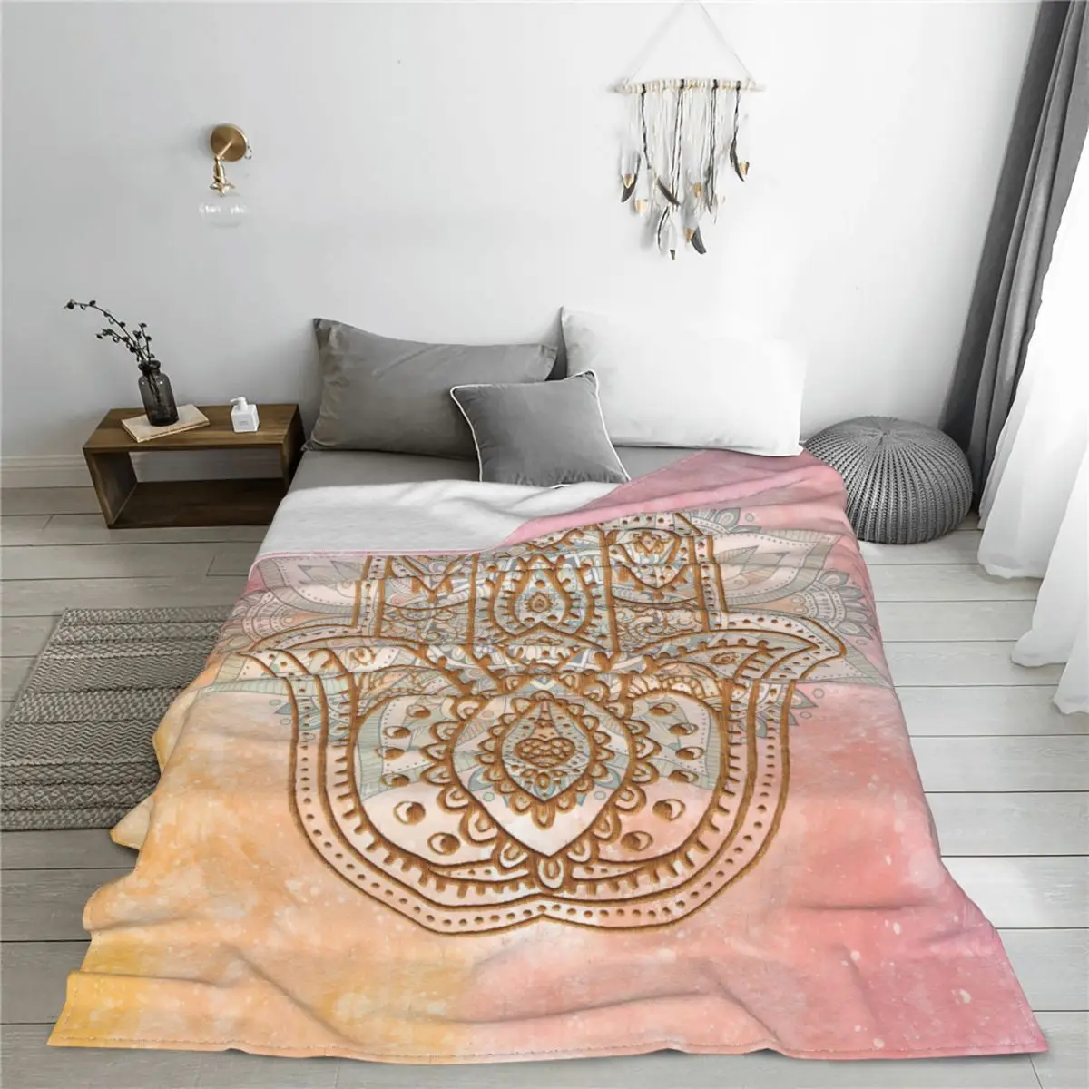 Hand Of Fatima Hamsa Symbol Blankets Sacred Amulet Fleece Throw Blanket Summer Air Conditioning Printed Lightweight Bedsprea