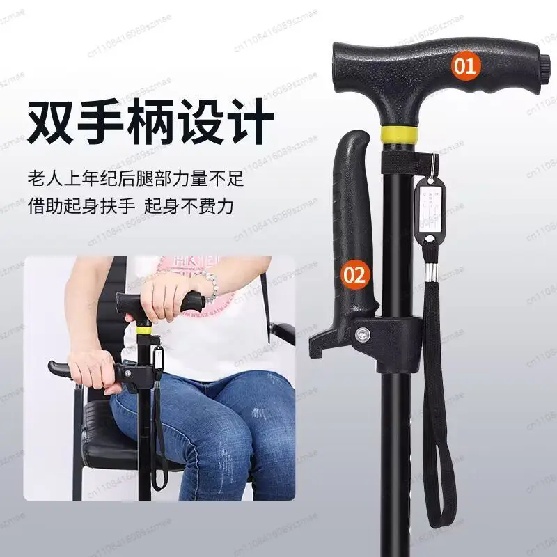 Walking Cane Four Legs Lightweight Non Slip Multifunctional Elderly Crutch  LED Light for Senior Home Outdoor Walking Aid Use