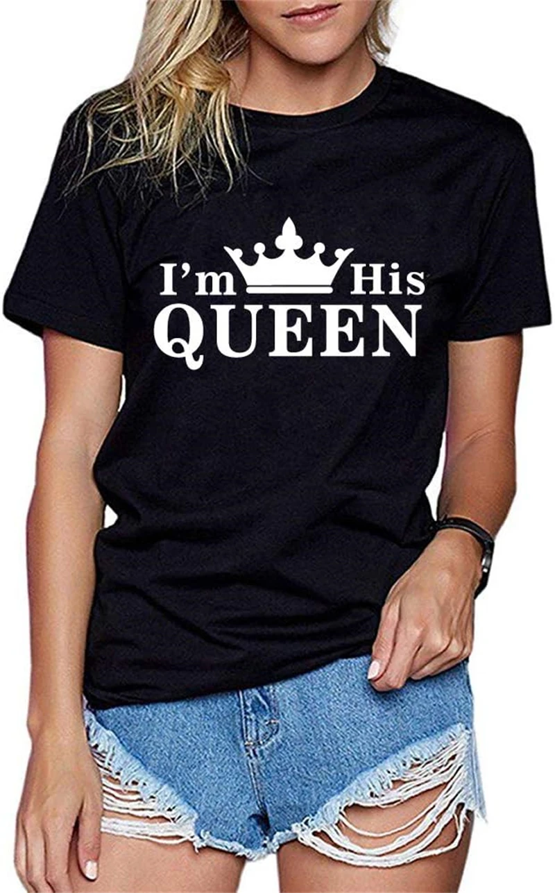 2025 New Valentine's Day Gift T Shirt Women Men Couple Summer 3D Print His Queen Her King Crown Couple Tee Shirts Polyester Tops