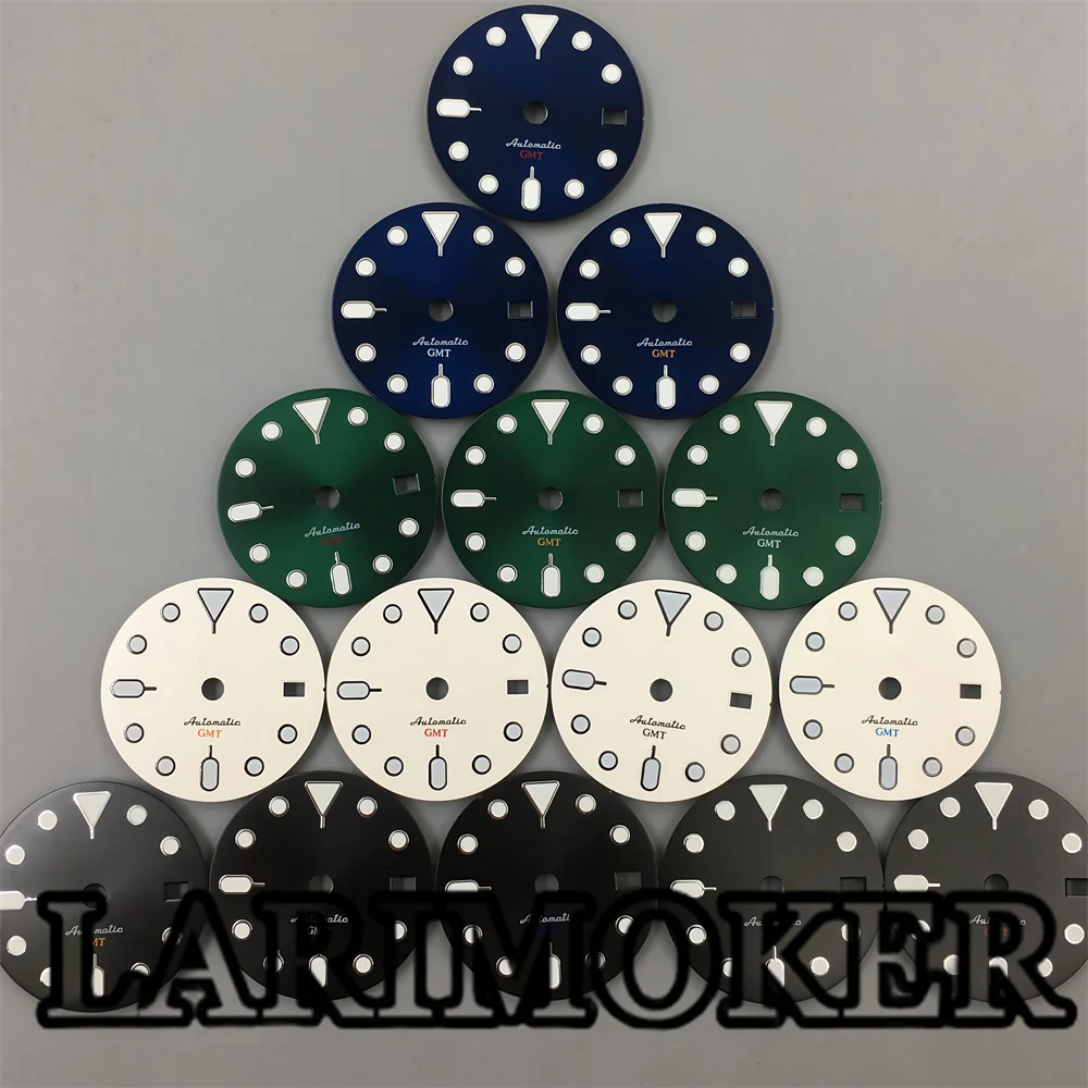 LARIMOKER 29mm Dial GMT4-pin watch accessories GMT watch green luminous surface suitable for NH34 automatic movement watch parts