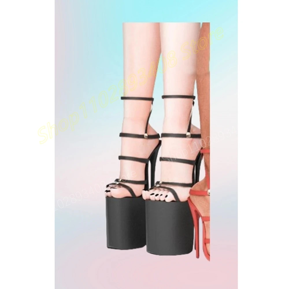 Pink Buckle Belts Hollow Waterproof Sandals Party Extreme Stiletto High Heel Fashion Sexy Women Shoes 2024 Summer Para Mujere