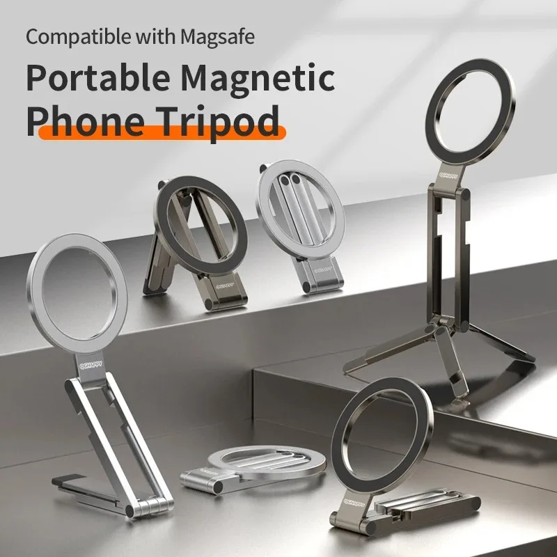 New Mobile Phone Tripod Magentic Holder for Magsafe Desktop Adjustable Stand for iPhone 16 17 Pro Samsung Folding Magnet Support