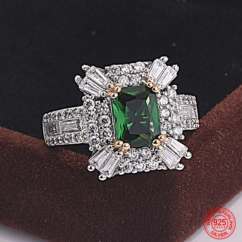 925 Sterling Silver Emerald Zircon Ring For Women Charm Wedding Jewelry Party Gift